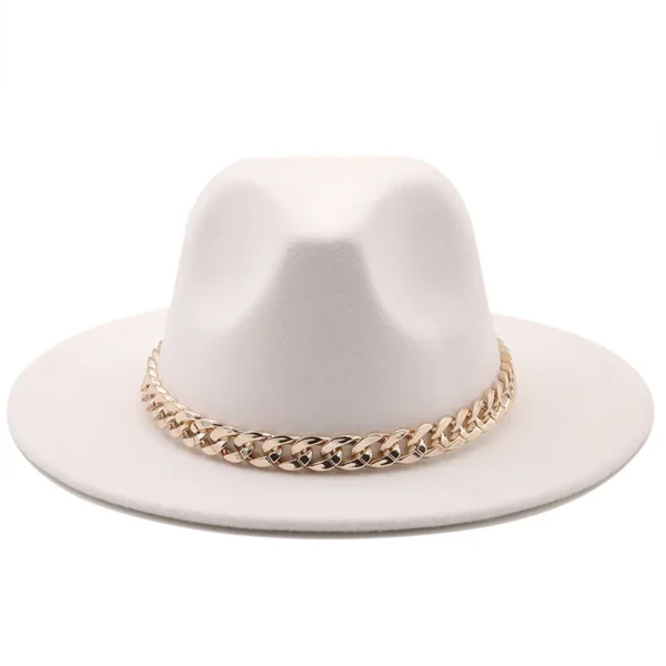 Simole fedora hats women men wide brim Thick gold chain band felted hats jazz cap winter autumn panama camel white women hats - Image 2