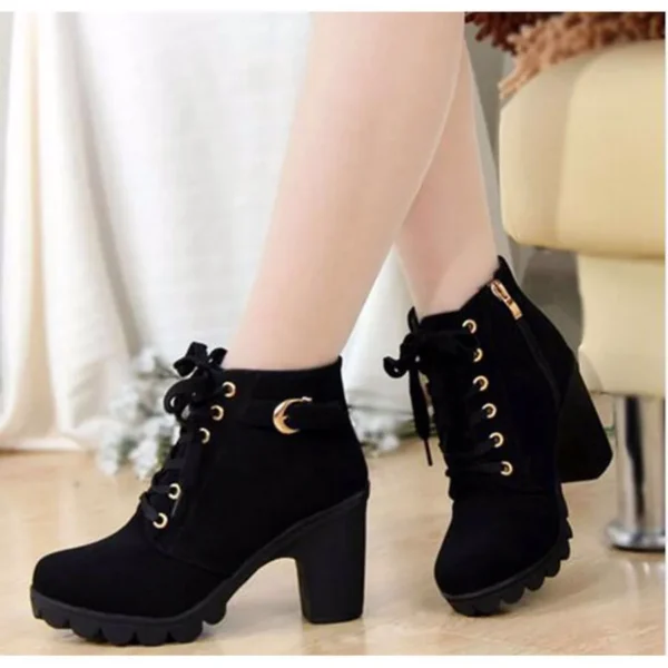 2023 New Spring Winter Women Pumps Boots High Quality Lace-up European Ladies Shoes PU High Heels Boots Fast Delivery