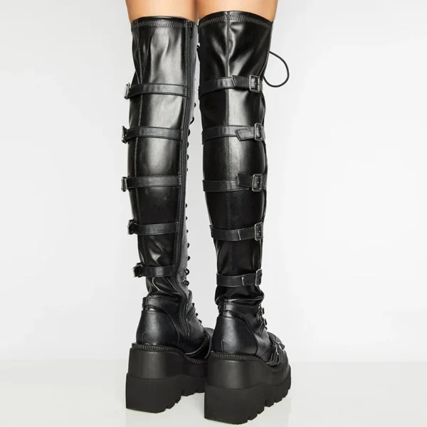 Punk Over-the-knee Boots Women Platform Heels Belt Buckle Boot Motorcycle Goth Shoe Thigh High Flat Boots Plus Size 42 43 - Image 4