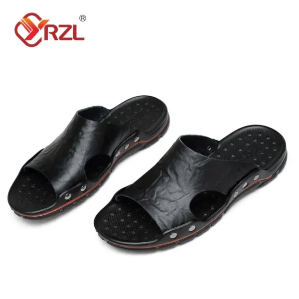 YRZL Sandals Mens Leather Classic Summer Men Slippers Soft Black Slippers PU Leather Slippers Lightweight EVA Slides for Men - Image 3