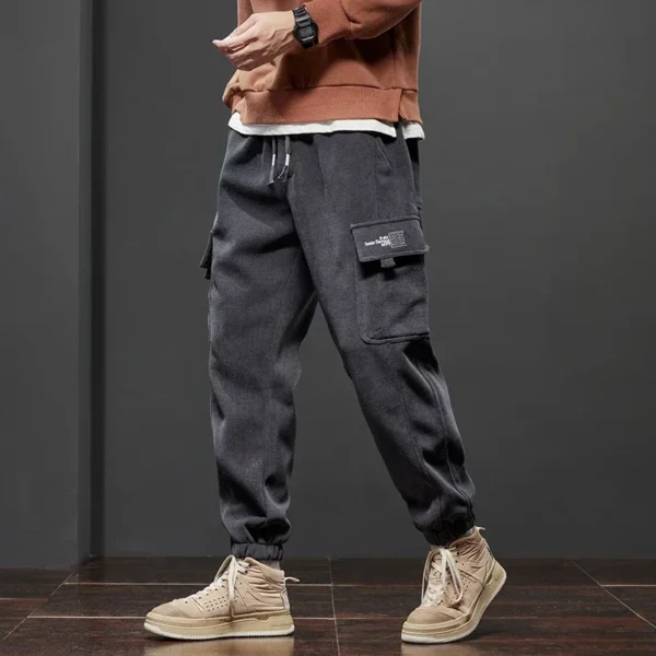 Men's Corduroy Harem Cargo Pants Elastic Waist Casual Joggers Sweatpants Spring Autumn Armygreen Gray Black Trousers Streetwear - Image 4