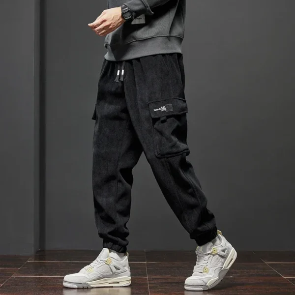 Men's Corduroy Harem Cargo Pants Elastic Waist Casual Joggers Sweatpants Spring Autumn Armygreen Gray Black Trousers Streetwear - Image 3