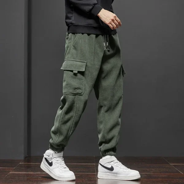 Men's Corduroy Harem Cargo Pants Elastic Waist Casual Joggers Sweatpants Spring Autumn Armygreen Gray Black Trousers Streetwear - Image 2