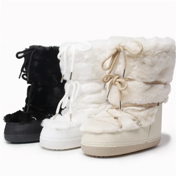 2024 Winter Fur Boots Snow Boots Women Fluffy Fuzzy Furry Faux Fur Boots Middle Calf Platform Pink Black White Furry Boots - Image 5