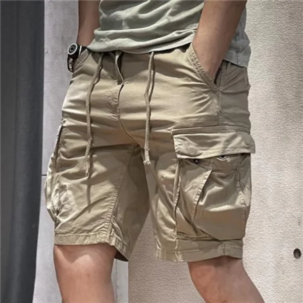 Half Men's Cargo Shorts Solid With Draw String Khaki Male Bermuda Short Pants Summer Korean Style Baggy Elastic Waist Homme Y2k - Image 4