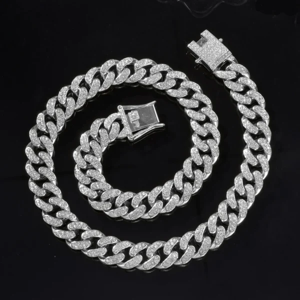 Hip Hop Geometric Cuban Chain Necklace Fashionable High Quality Hip Hop Rhinestone Necklace Bracelet Jewelry Gifts - Image 3