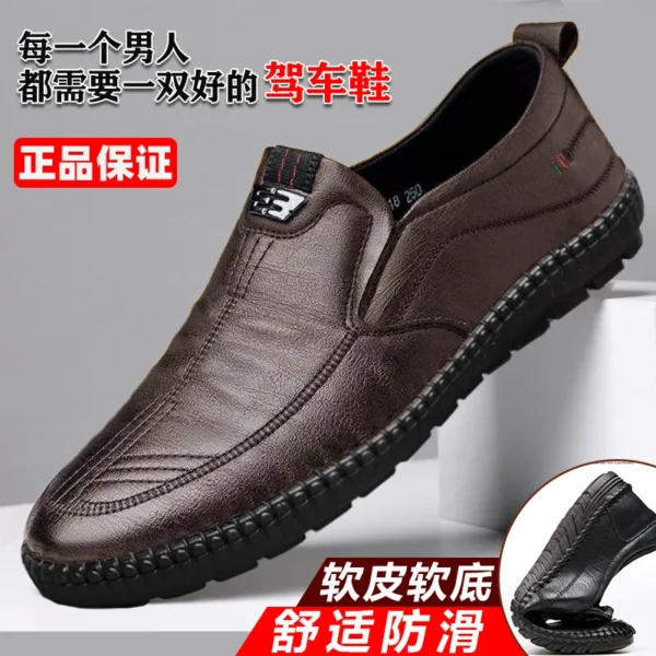 Mens Leather Loafers Non Slip Walking Flats Breathable Outdoor Slip on Casual Shoes for Male Work Office Driving Sneakers2 - Image 2