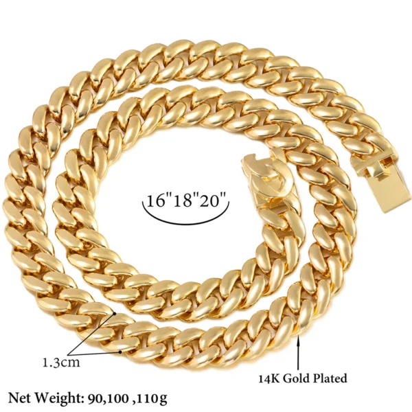 Hiphop Golden 13MM Curb Cuban Link Chain Necklace For Men Women Miami Cuban Necklace Bracelet Set Chunky Chain Fashion Jewelry - Image 6