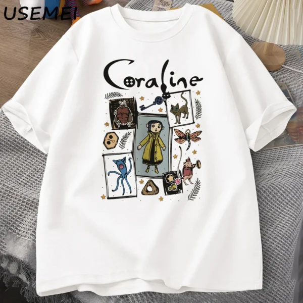 Coraline Halloween T Shirt Women Men Spooky Vintage T-shirt Harajuku Fall Short Sleeve Tshirt Cotton Women's Clothing - Image 2