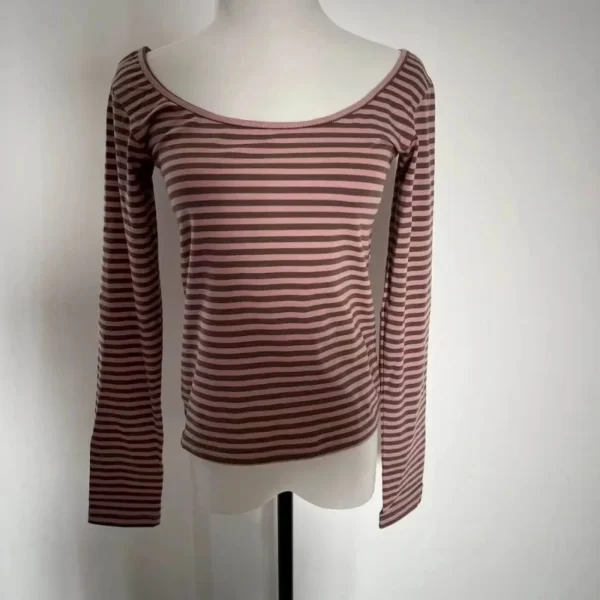 Casual Striped T-Shirt For Women Fashion Vintage Women's Long Sleeve Round Neck Slim Tee 2024 Spring Female Gentle Street Top - Image 6