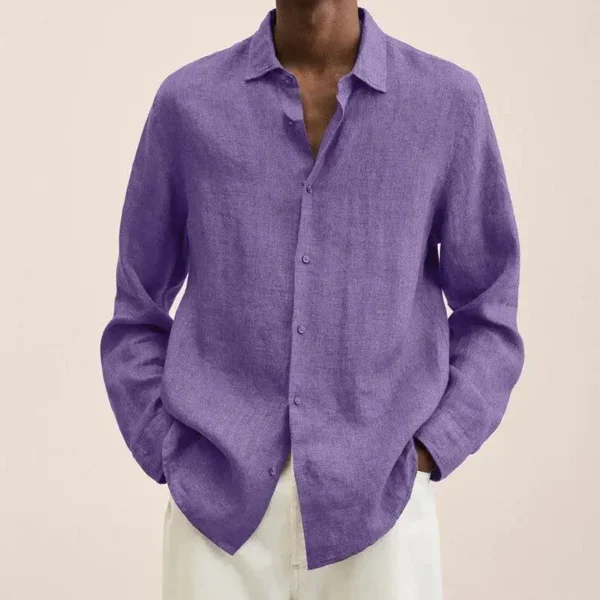 Mens Shirts Seasonal Long Sleeved V-neck Loose Button Cotton and Linen Cardigan Shirt for Men Hawaiian Shirt - Image 3