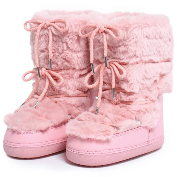 2024 Winter Fur Boots Snow Boots Women Fluffy Fuzzy Furry Faux Fur Boots Middle Calf Platform Pink Black White Furry Boots - Image 4