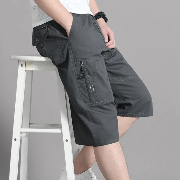 Mens Cargo Shorts Knee Pants Zipper Pocket Summer Cotton Shorts Climbing Jogger Elastic Waist Sports Wear - Image 4