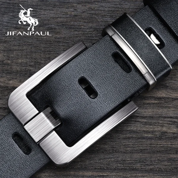 JIFANPAUL Genuine Leather Men's Belt Fashion Alloy Designer Belt Buckle Luxury Brand Jeans Suit Business Black Belt Men