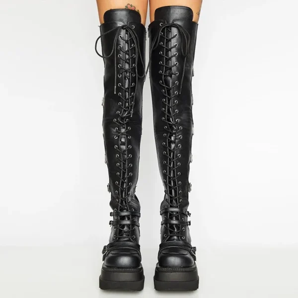 Punk Over-the-knee Boots Women Platform Heels Belt Buckle Boot Motorcycle Goth Shoe Thigh High Flat Boots Plus Size 42 43 - Image 2