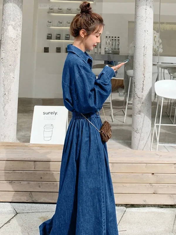 Cowboy Long Skirt Fashionable Trend Long Ankle Thin A-line Dress High Waisted Stylish Slimming Long Sleeved Casual Button Skirt - Image 11