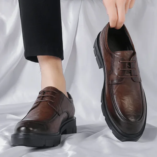 5 8 10 Cm Heel Shoes Men Fashion Casual Cow Leather Men's Dress Shoes British Breathable Groom Platform Wedding Shoes Male - Image 2