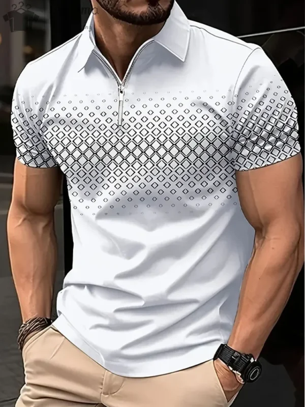 Men Polo Zipper Polo Shirt Solid Golf Tops Daily Outdoor Tees Business Casual Style Shirts Loose Oversized Men T-Shirt Clothing - Image 2