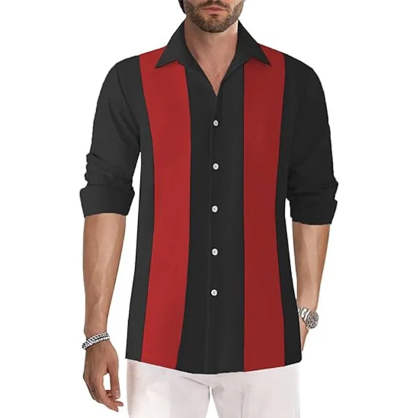 Comfy Fashion Tops Shirt Four Seasons Long Sleeve Mens Retro Shirt Two Tone Guayabera Vintage Bowling Button Down - Image 3