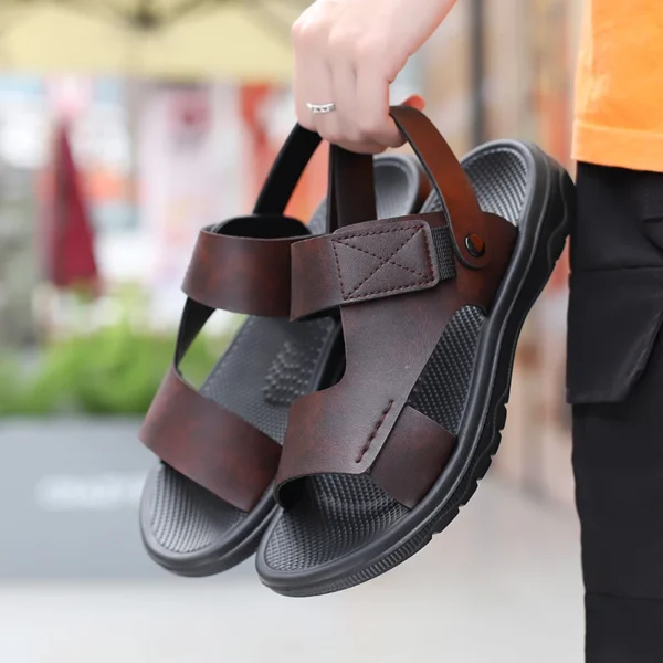 Men Sandals Summer Leisure Beach Holiday Outdoor Male Retro Comfortable Casual Sandals leather Men Flip Flops - Image 3