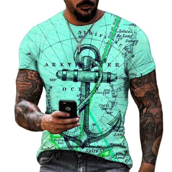 Men's Short Sleeved Casual Loose Tshirt New Oversize Men T-Shirt Anchor Print Fashion T Shirt Men Tops Tees For Male Clothing - Image 5