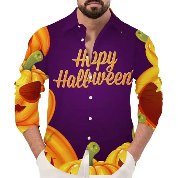 Mens Halloween Button Down Shirt 3D Print Long Sleeve Fashion Casual Men's Halloween Pumpkin Tee Shirts Tops Festival Clothes - Image 4