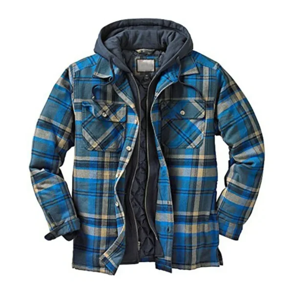 Autumn Winter Men's Plaid Hooded Jackets Harajuku Casual Padded Warm Zipper Long Sleeve Shirts Coats Male European Size S-5XL - Image 4