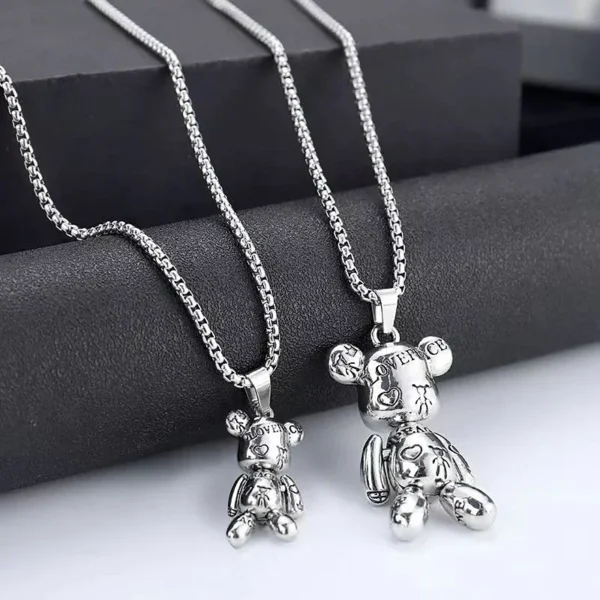 Movable Bear Pendant Necklace Hip Hop Men and Women Punk Couple Sweater Chain Female Bracelet Earring Jewelry Gifts Wholesale - Image 3