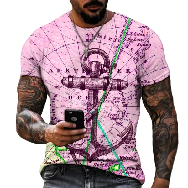 Men's Short Sleeved Casual Loose Tshirt New Oversize Men T-Shirt Anchor Print Fashion T Shirt Men Tops Tees For Male Clothing - Image 4