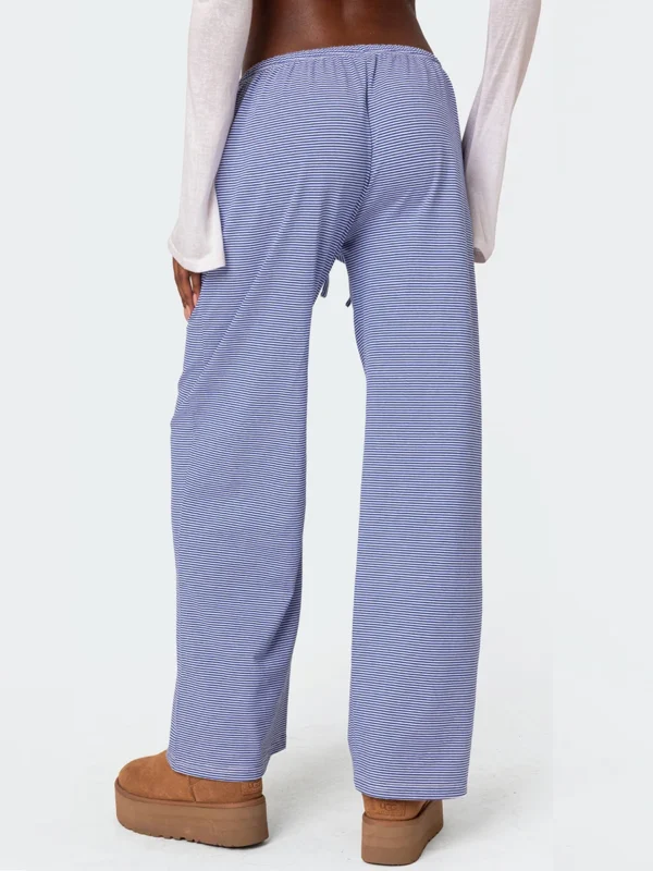 Women s Cozy Striped Pajama Bottoms with Elastic Waistband and Tie-up Detail for Comfortable Fall Lounging and Sleepwear - Image 3