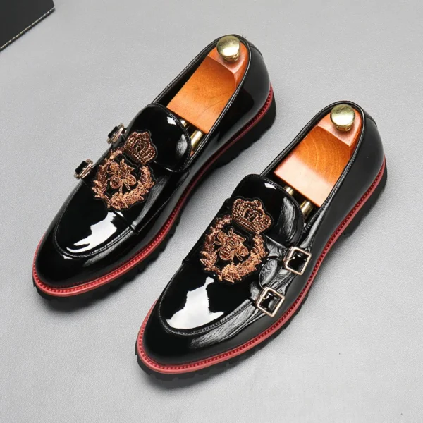 Men's Casual Leather Shoes Fashion Embroidery Men British Style Monk Shoes Mens Slip-on Outdoor Flats - Image 2