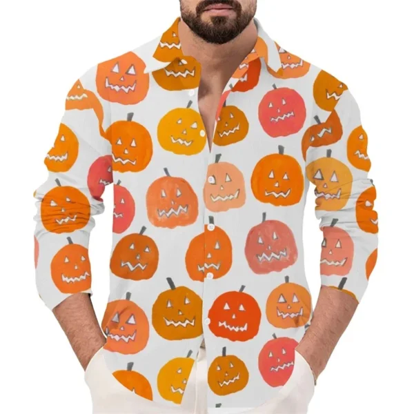 Mens Halloween Button Down Shirt 3D Print Long Sleeve Fashion Casual Men's Halloween Pumpkin Tee Shirts Tops Festival Clothes - Image 3