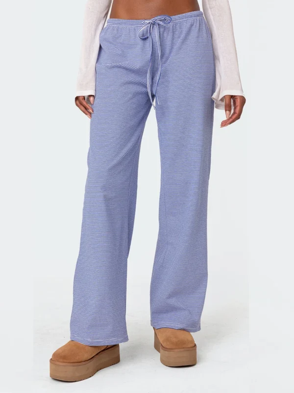 Women s Cozy Striped Pajama Bottoms with Elastic Waistband and Tie-up Detail for Comfortable Fall Lounging and Sleepwear