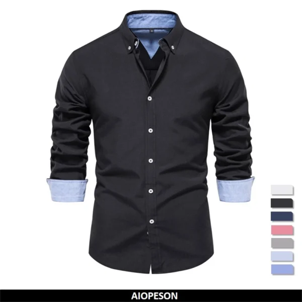 AIOPESON 2023 New Autumn Cotton Men's Oxford Shirt Long Sleeve Button Down Social Business Casual Shirts for Men