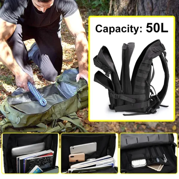 50L/25L Tactical Backpack Men's Travel Large Capacity Rucksacks Men Waterproof Outdoor Sports Multi-functional Bags - Image 5