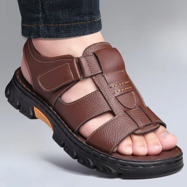 Genuine Leather Men Sandals Men's Massage Sandals Outdoor Non-Slip Beach Shoes Men's Durable Treking Sports Sandals Big Size 48