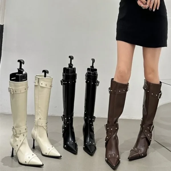 New Style Thin High Heel Women Boots 2024 Pointed Toe Women's High Tube Thinner-looked High Heel Long Boots Zip Boots Mujer D109 - Image 4