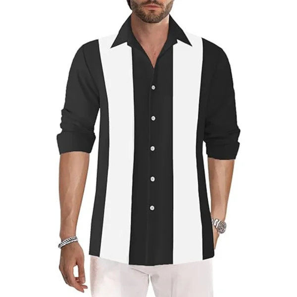 Comfy Fashion Tops Shirt Four Seasons Long Sleeve Mens Retro Shirt Two Tone Guayabera Vintage Bowling Button Down - Image 4