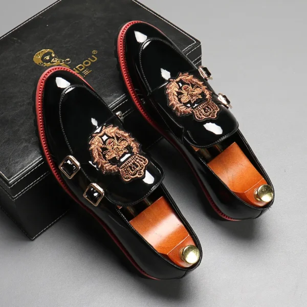 Men's Casual Leather Shoes Fashion Embroidery Men British Style Monk Shoes Mens Slip-on Outdoor Flats - Image 3