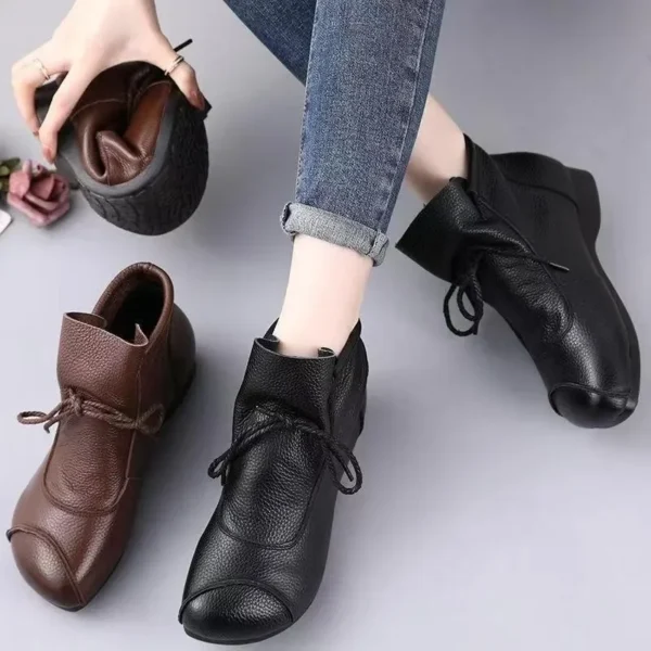 2024 Hot Sale Shoes Female Lace Up Women's Boots Winter Retro Round Toe Solid Short Barrel Low-heeled Casual Botas De Mujer - Image 2