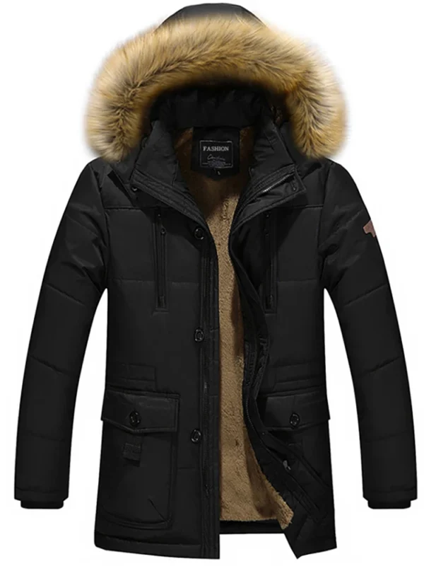 TRAF Winter Men's New Zipper Large Pockets Raccoon Collar Hair Medium-Length Padded And Thickened Cold Warm Cotton Jacket Coat - Image 2