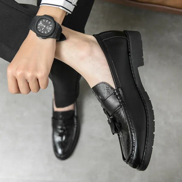 Mens Casual Leather Shoes Comfortable Casual Shoes Formal Business Tassel Loafers Crocodile Print Driving Shoes - Image 3