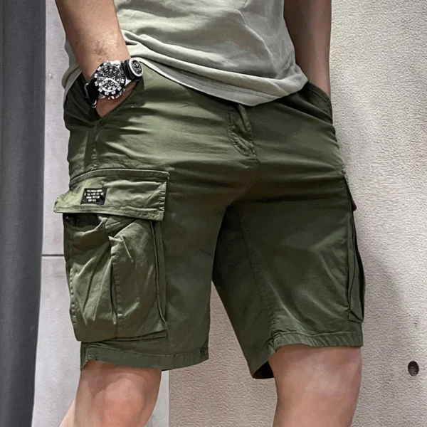 Half Men's Cargo Shorts Solid With Draw String Khaki Male Bermuda Short Pants Summer Korean Style Baggy Elastic Waist Homme Y2k - Image 2