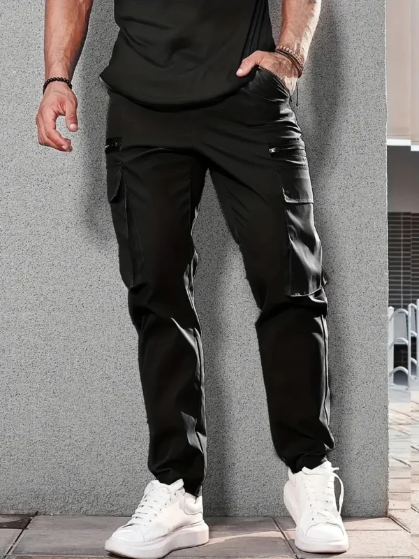 Men trousers Side Pockets Cargo Harem Pants Zipper Black Hip Hop Casual Male Joggers Trousers Fashion Casual Streetwear Pants - Image 4