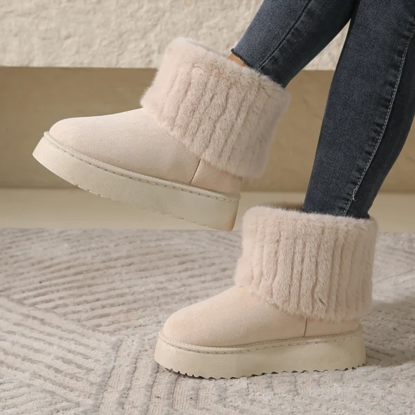 Shoes for Women Winter Women's Boots Black Round Toe Solid Flock Plush Warm Mid Heel Water Proof Casual Snow Boots Women - Image 3