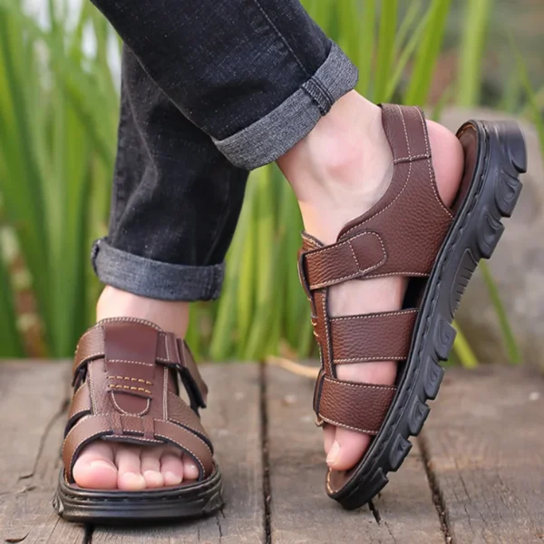 Large Size Sandals for Men New Men's Beach Shoes Genuine Leather Sandals Outdoor Non-slip Thick-soled Roman Leather Sandals2024 - Image 5