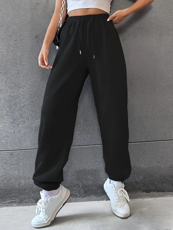 Solid Color Casual Sports Pants Drawstring Elastic Waist Running Jogging Sweatpants Women's Athleisure - Image 2