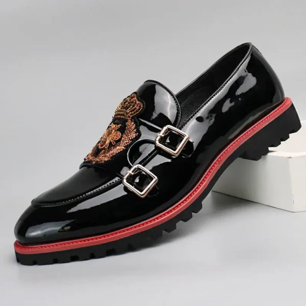 Men's Casual Leather Shoes Fashion Embroidery Men British Style Monk Shoes Mens Slip-on Outdoor Flats - Image 4