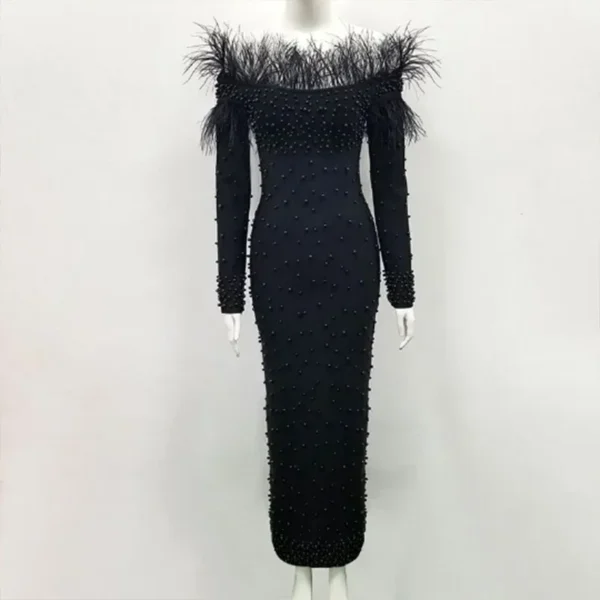 2024 New Evening Sexly Fashion Women Long Dress Cocktail Party Elegant Slim Fit Feather Ankle-Length Dress Hip Wrapped Dresses - Image 5