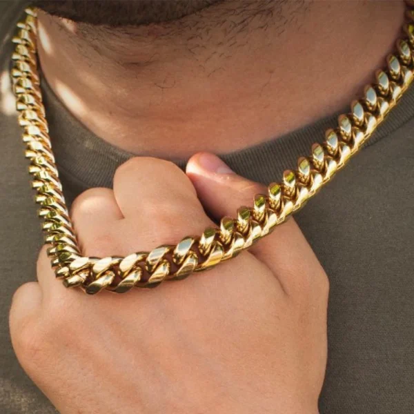 Hiphop Golden 13MM Curb Cuban Link Chain Necklace For Men Women Miami Cuban Necklace Bracelet Set Chunky Chain Fashion Jewelry